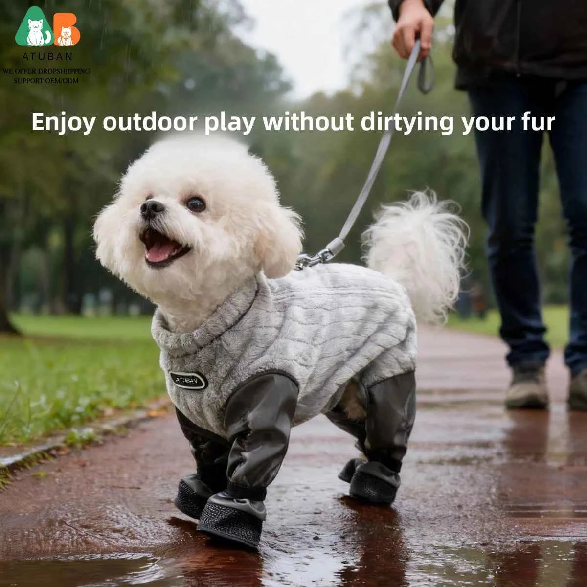 ATUBAN Dog Coat Warm Fleece Dog Jacket,Windproof Dogs Winter Coat with Harness Built in,Reflective Turtleneck Dogs Snowsuit