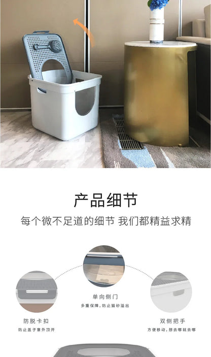 Large Enclosed Cat Litter Box Top Entry Anti Splash Single Extra Big Pet Toilet