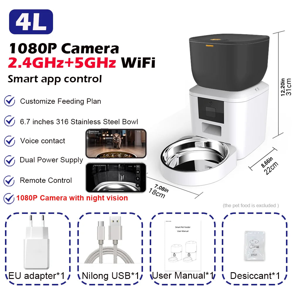 Furpipi 8L Smart Automatic Cat Feeders with 1080P HD Camera 5G WiFi Pet Feeder Tuya APP Control Smart Dog Cat Kibble Dispenser