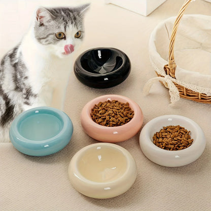Cat Bowl Ceramic Cat Bowl Dish Pet Bowl Donut Shape Cat Food Bowl Anti-Fall Flip Bowl Non-slip Multiple Colors Shapes Snack Bowl