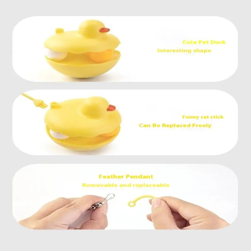 {QTG333} Tumbler Cat Teaser Toy With Removable Feathers & Bells - Self Amusing Kitten Play Wand Easy To Clean And Reassemble