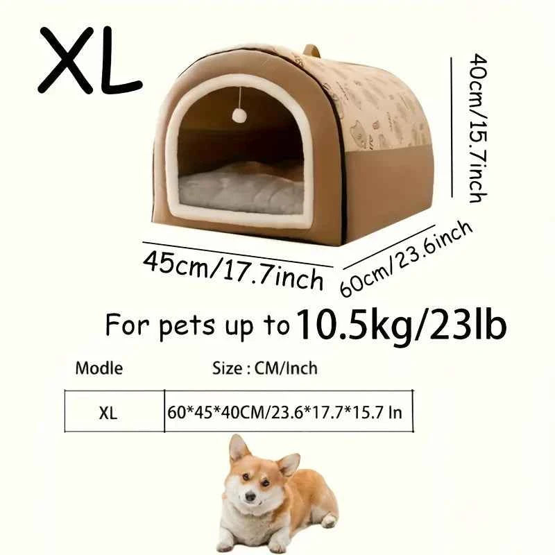 All-In-One Pet Shelter for Cats And Dogs | Dual-Function Design (Cat Bed + Dog House) with Play Ball | Convenient Handle for Eas