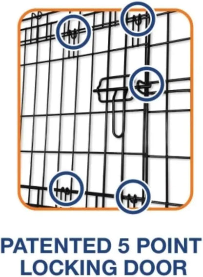 36-Inch Two-Door Wire Dog Crate with 5-Point Locking System for Medium Pets 50-70 lbs, Collapsible and Rust-Resistant