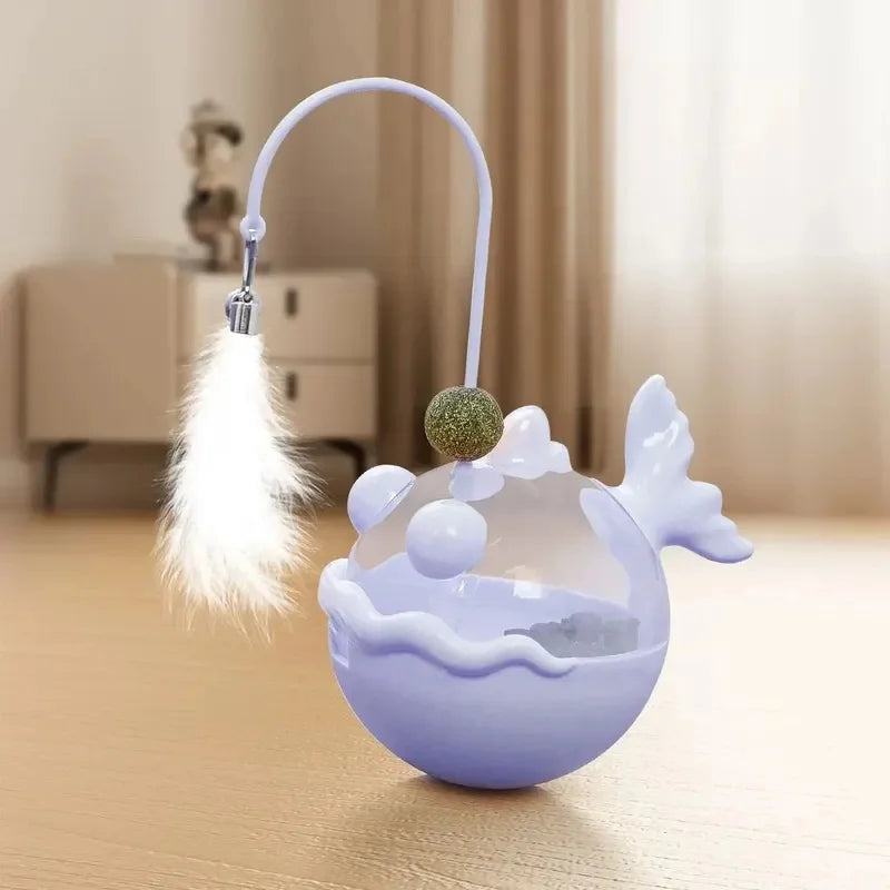 Cat Toys Wobble Treat Dispenser Feather Teaser Wand Catnip Balls Self Play Boredom Buster for Cats Pet Safe