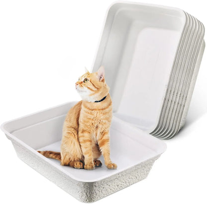 8 Pcs Disposable Cat Litter Boxes, 16.7 x 12.8 Inch White Portable 2-in-1 Travel Pan for Cats & Small Pets