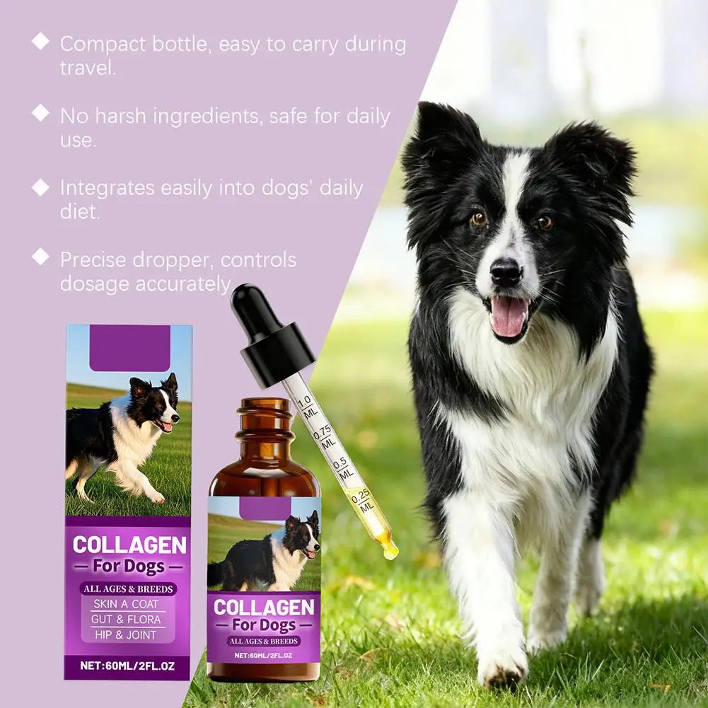 Dog Collagen Absorbable Drops Pet Cleaning & Nutritional Care - Skin Hair Intestinal Joint Health Support Daily Pet Supplement