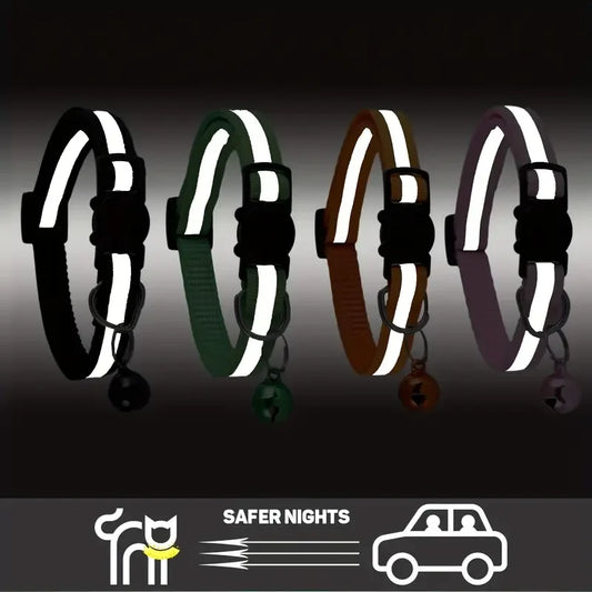 Personalised Free Engraving Reflective Cat Collar – Safety Breakaway Nylon Collar with Bell & Custom ID Tag (9 Colours) - Pet Suppie