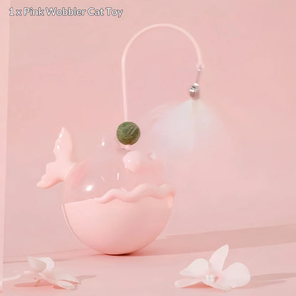 Cat Toys Wobble Treat Dispenser Feather Teaser Wand Catnip Balls Self Play Boredom Buster for Cats Pet Safe