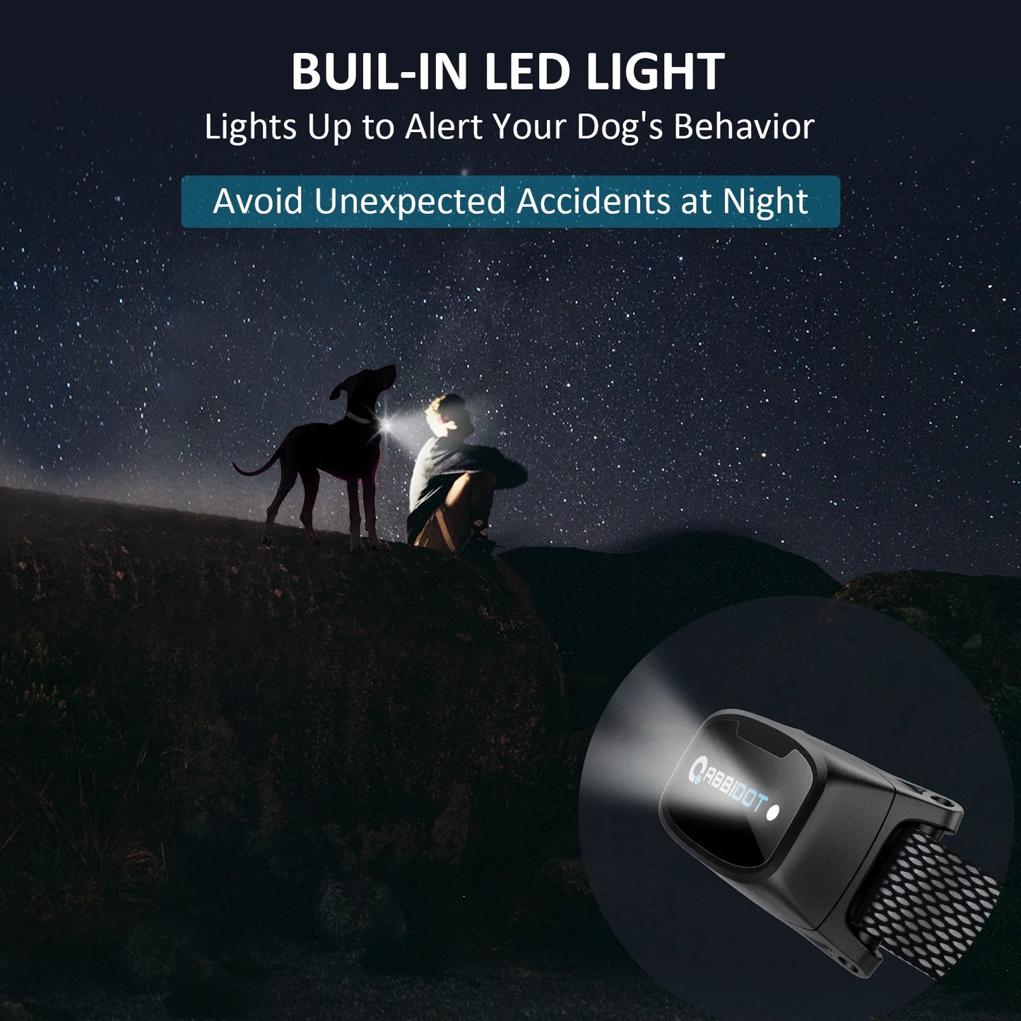 ABBIDOT T50 Dogs Training Electric Shock Collar for Pets 3300ft with LED Light Canine Equipment Supplies Accessories Power Strap