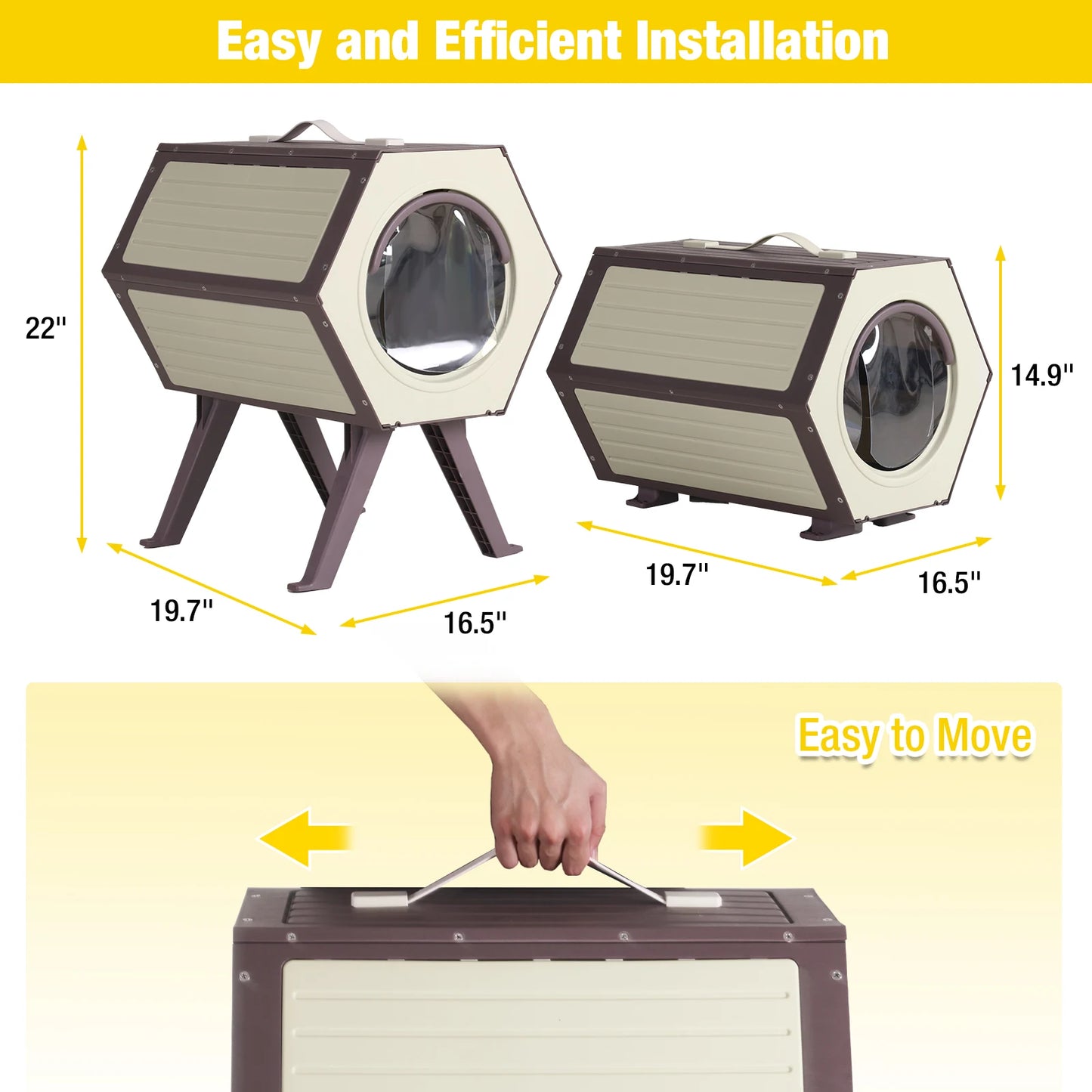 Indoor/Outdoor Heated Cat House with Heated Pad|Durable PP Construction