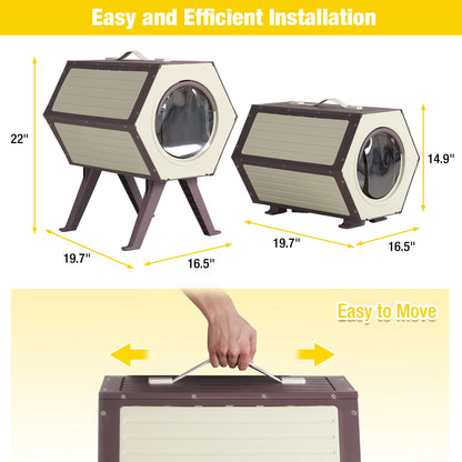Indoor/Outdoor Heated Cat House with Heated Pad|Durable PP Construction