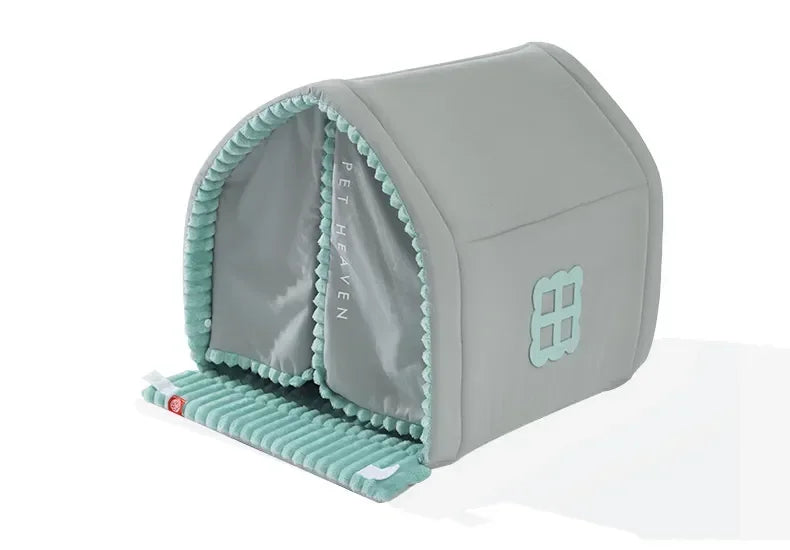 Closed Dog House with Door Curtain Winter Windproof Nest for Dogs Cats Outdoor Portable Cat Tent Dog Villa Sleep Kennel Cat Mat