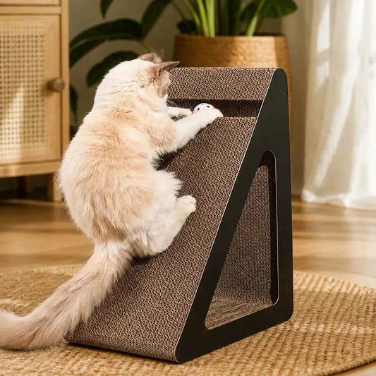 Pet Stress-Relief Triangle Cat Scratcher Made of Sturdy Cardboard with Interactive Spinning Balls