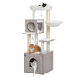 Wood Cat Tree with Storage Cabinet Sisal Scratching Posts Cozy Condo Hammock Dangling Balls Large Cat Tower for Indoor Pet Furniture Cat Toys