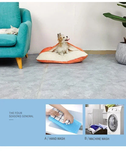 Bite-Resistant Washable Pet Bed - Winter Warm Removable Plush Cushion Large Dog Kennel Sofa Mat & Cat Sleeping Bag for Pets