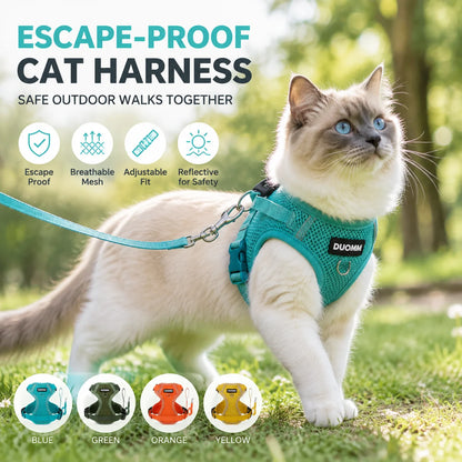 Escape Proof Cat Harness with Leash, Reflective Adjustable Mesh Vest for Cats and Kittens, Safe Outdoor Walking Training Harness