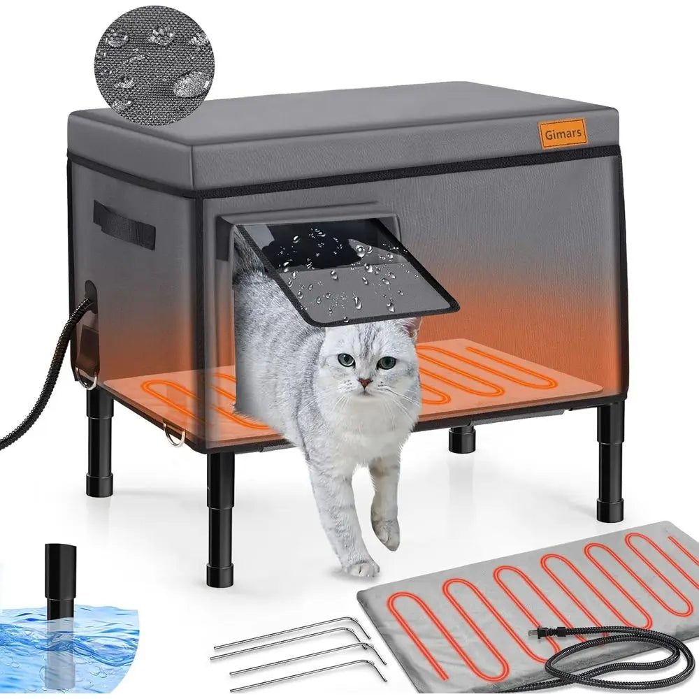 Weatherproof Outdoor Heated Cat House with 5.1 Elevated Shelter and Insulated Bed for Winter Protection