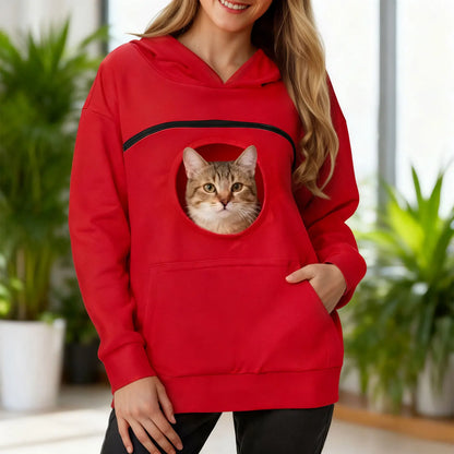 Plus Size 3XL Oversized Hoodies Women 2 in 1 Kangaroo Hoodie Sweatshirts for Pet Lover Cat Carrier Pouch Unisex Pullovers Tops