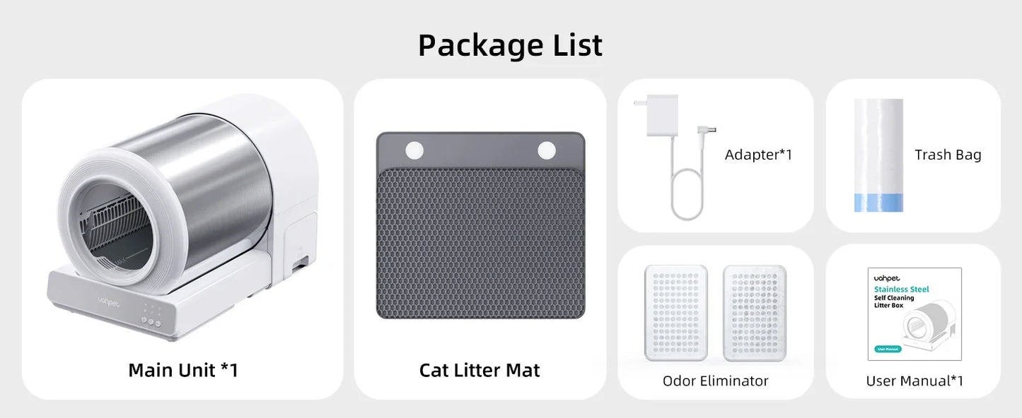 Uahpet Stainless Steel Self Cleaning Cat Litter Box, Automatic Cat Litter Box with APP Control, Lower Entry, Safety Sensors
