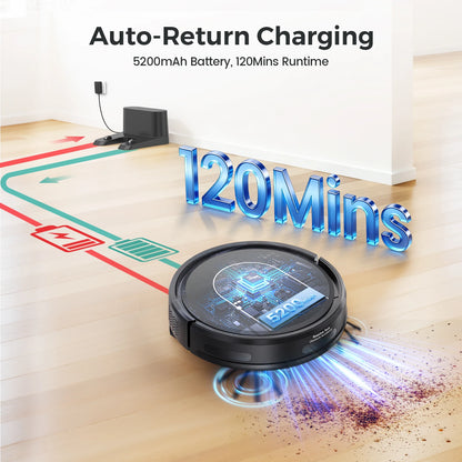 E2 Robot Vacuum Cleaner 3-in-1 Vacuum Floor Mop Cleaner with Auto-Charging 5000Pa Strong Suction Alexa/WiFi/App for Home Carpet Pet Hair Cleaning
