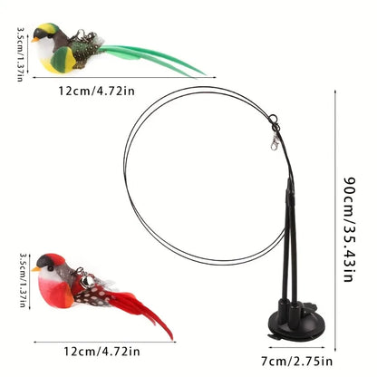Interactive Cat Wand - Anti-Slip Suction Base & Double-Lock Grip Design No Battery Pet Toy for Indoor/Outdoor Hunting Training