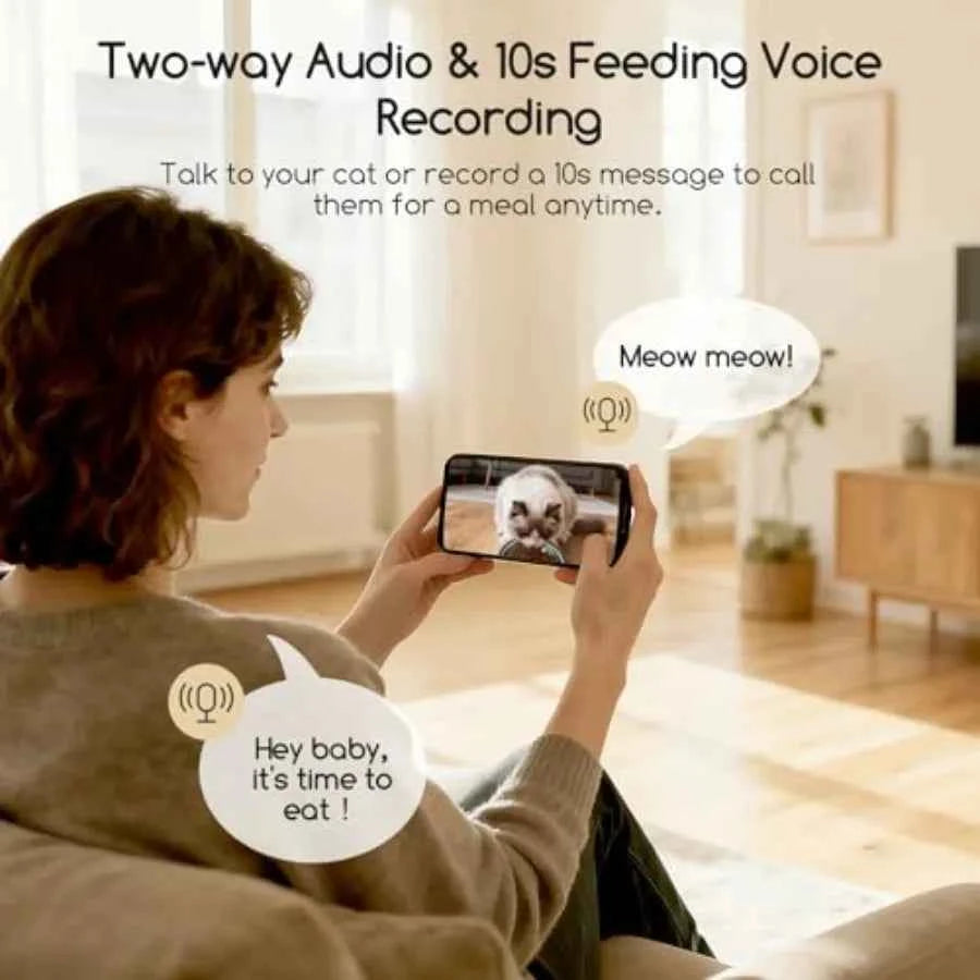 Automatic cat feeder with camera for home use ABS plastic black 1080P HD video with night vision 5G WiFi APP control 2-way audi