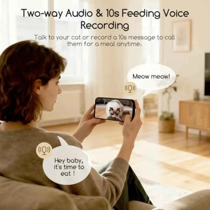 Automatic cat feeder with camera for home use ABS plastic black 1080P HD video with night vision 5G WiFi APP control 2-way audi