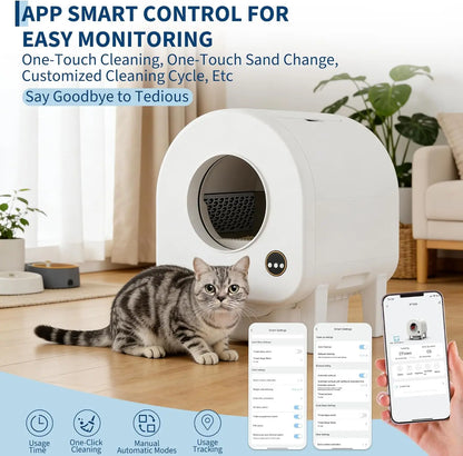 Smart Self-Cleaning Cat Litter Box, WiFi-Enabled Automatic Litter Box with Safety Protection, Large Capacity for Multiple Cats & Included Liner Bags
