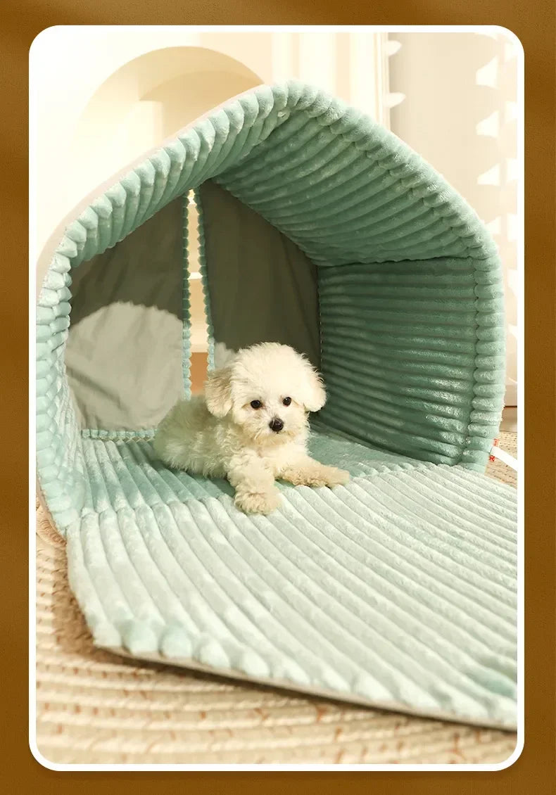 Closed Dog House with Door Curtain Winter Windproof Nest for Dogs Cats Outdoor Portable Cat Tent Dog Villa Sleep Kennel Cat Mat