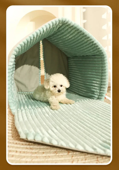 Closed Dog House with Door Curtain Winter Windproof Nest for Dogs Cats Outdoor Portable Cat Tent Dog Villa Sleep Kennel Cat Mat