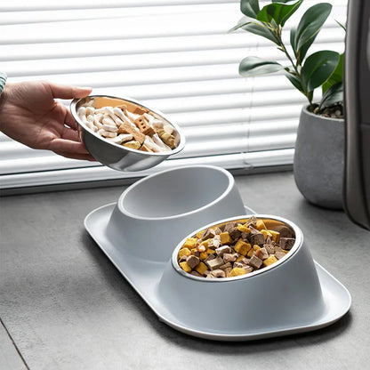 Stainless Steel Pet Bowl Anti-Spill Double Bowl for Dogs Cats Non-Slip Base Raised Design Durable Easy Clean Food Water Dish