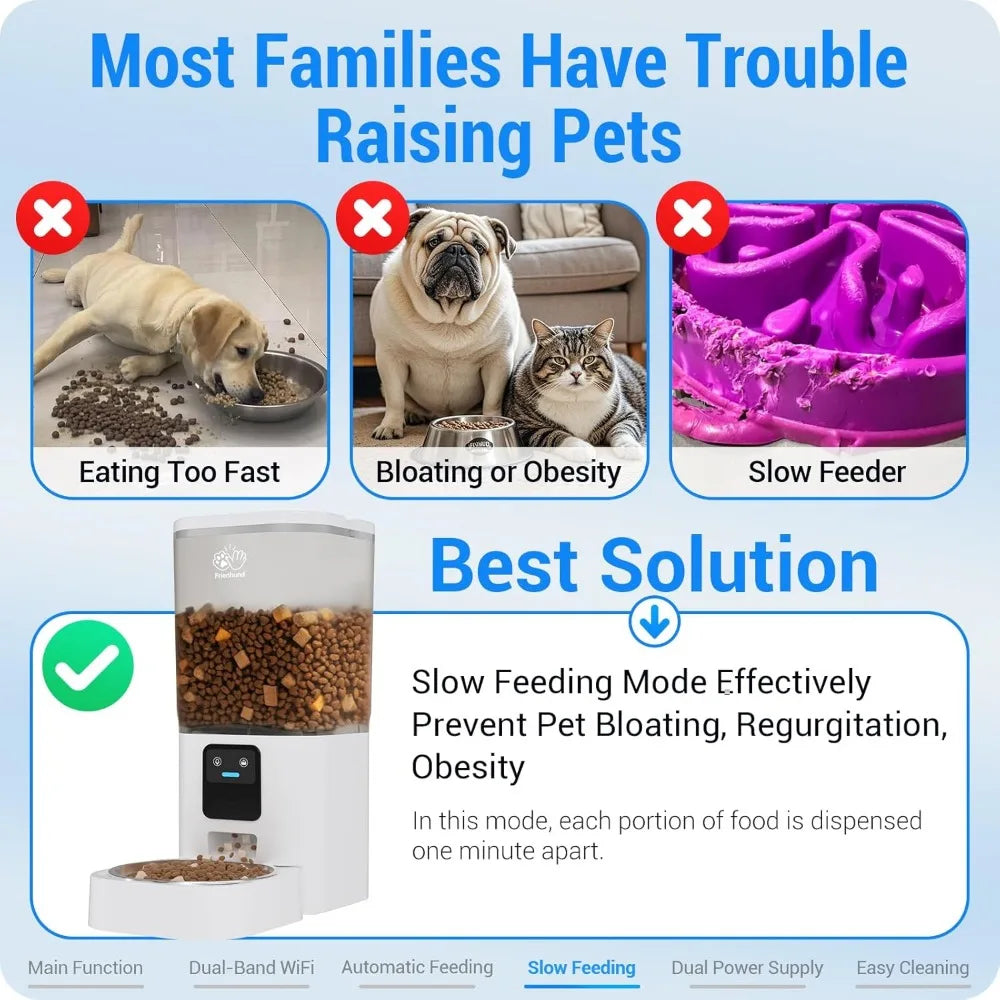 Smart WiFi Pet Feeder with Slow Feed, 7L Capacity, App Control & Alexa Compatible for Cats and Dogs