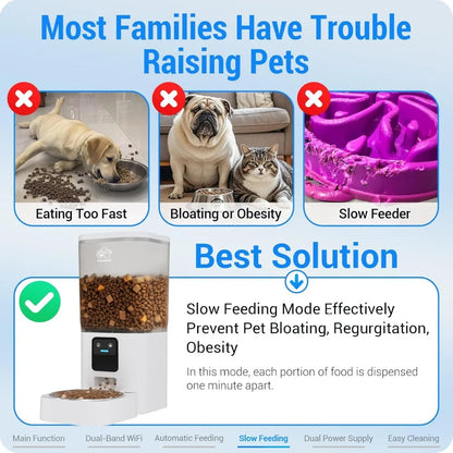 Smart WiFi Pet Feeder with Slow Feed, 7L Capacity, App Control & Alexa Compatible for Cats and Dogs