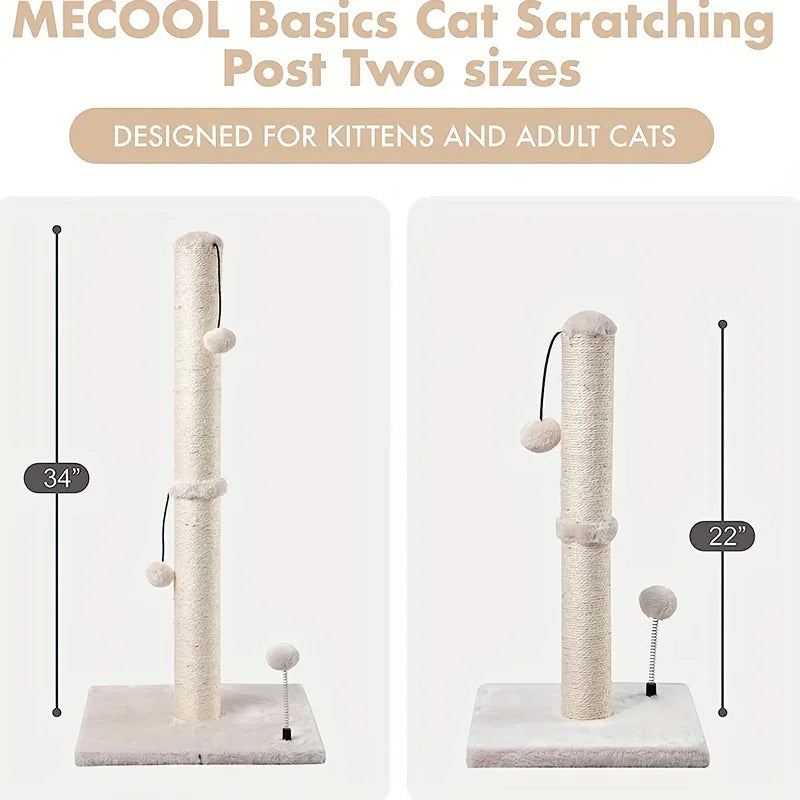 34-inch High Cat Scratching post Premium Basic Cat Scratching Indoor Sisal Scratching Post Tree Strap Hanging Ball for Adult Cat