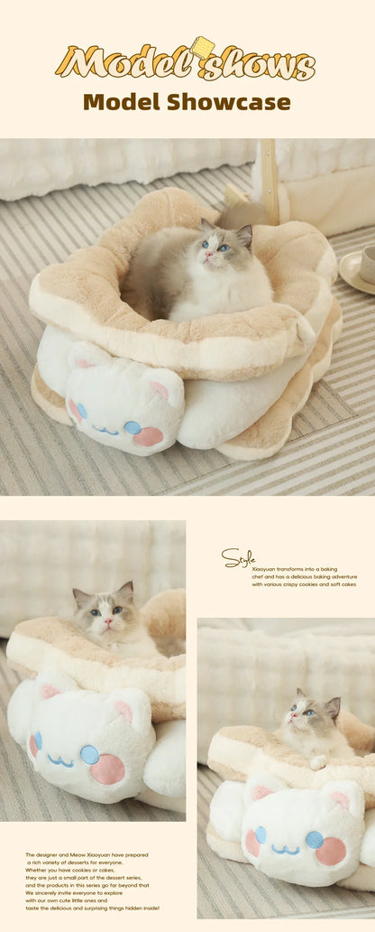 HOOPET Cat Bed Sandwich Cookie Cat Nest Winter Warm Thickened Cat Bed Winter Cat Kitten Sleeping With Pet Kennel