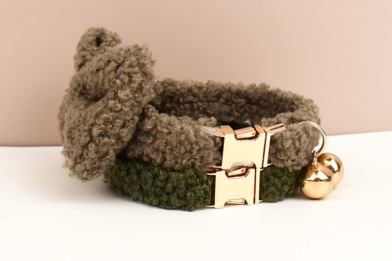 Autumn and winter Teddy fur cat collar bell accessories Kitten neck accessories can be customized laser lettering