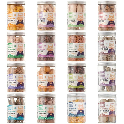 Pet Freeze Dried Chicken Breast Salmon Eel Duck Meat Beef Liver Yolk Granules Rich Nutrition Dog Fat Long Meat Food Cat Snacks