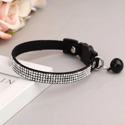 Soft Pink Suede Leather Cat Collar - Bling Rhinestone Design with Bell, Safety Breakaway & Adjustable XS/S for Cats & Puppies