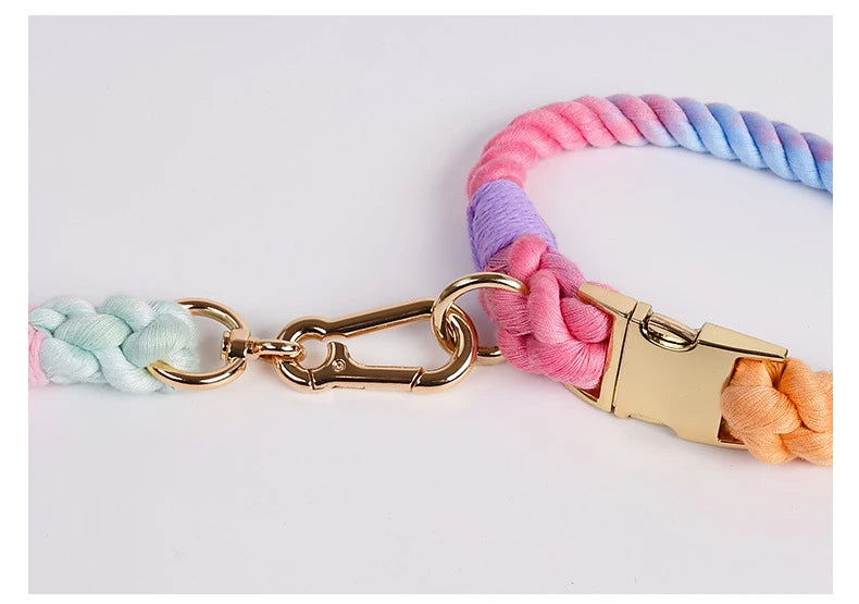 Rainbow Dog Collar Pet Puppy Walking Training Dog Collar with Metal Buckle for Large Medium Small Strap Belt Cotton Dogs Collar