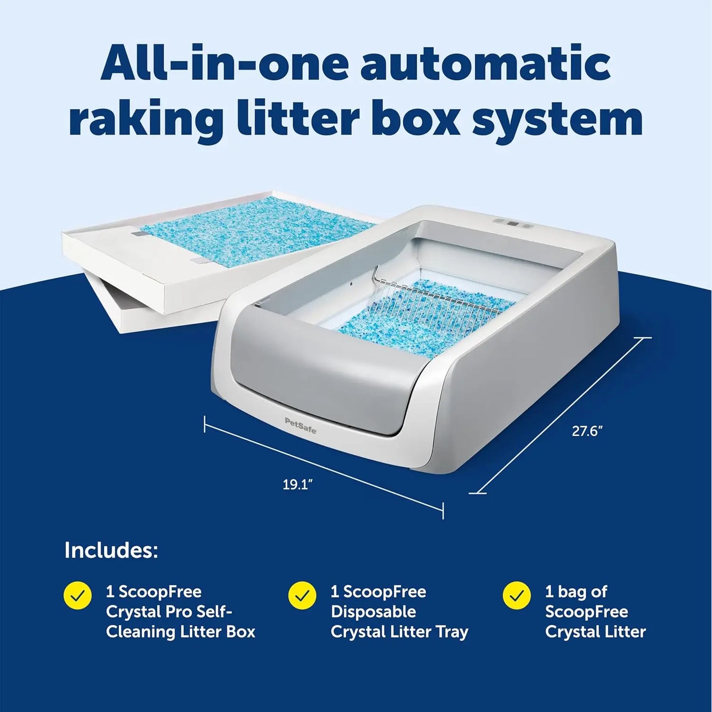 Self-Cleaning Automatic Cat Litter Box with Motion Sensors and Health Counter, Includes Disposable Crystal Tray