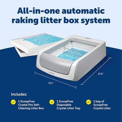 Self-Cleaning Automatic Cat Litter Box with Motion Sensors and Health Counter, Includes Disposable Crystal Tray