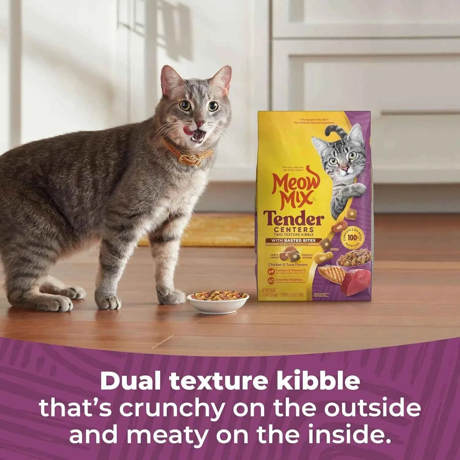 Tender Centers Dry Cat Food with Basted Bites, Chicken & Tuna Flavors, 3lb Bag (4-Pack)