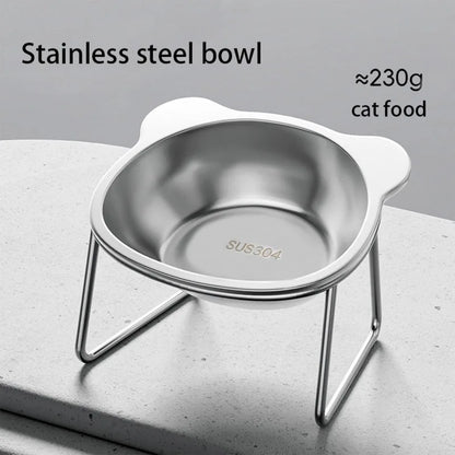 Elevated Cat Bowls for Small Dogs 5.9" Indoor Stainless Steel Raised Cat Bowl for Food Water 15° Titled Anti-Vomiting Dog Dishes
