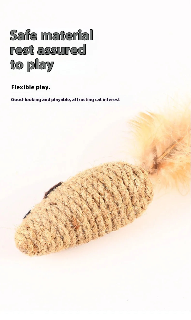 Toy With Rustling Hemp Rope Chicken Feather Toy Cat Mouse