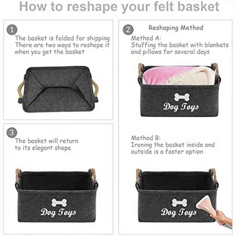 Felt pet toy box, dog toy box, storage basket box - perfect for organizing pets