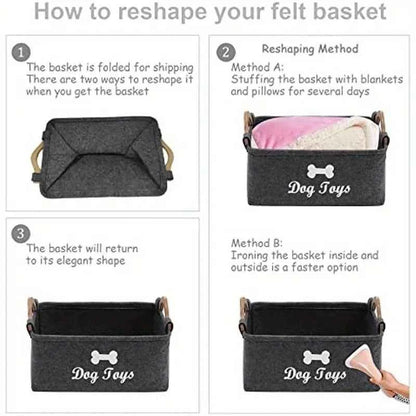 Felt pet toy box, dog toy box, storage basket box - perfect for organizing pets