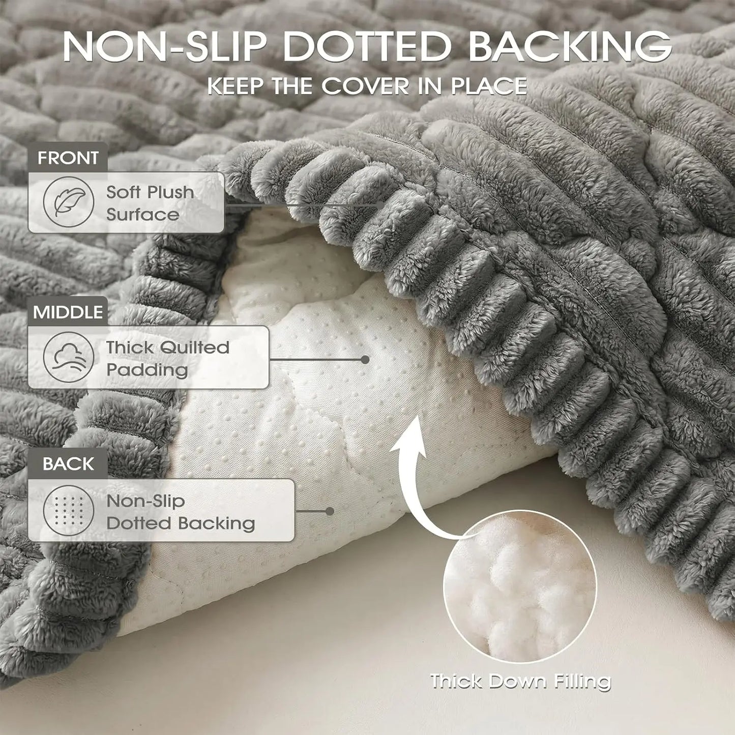 Winter Thick Flannel Sofa Cushion Grid Plush Seat Cover Warm Soft Fluffy Chaise Lounge Mat Couch Protector Living Room