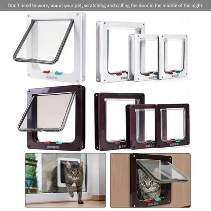 Pet Door 4 Way Locking Security Lock ABS Dog Cat Weatherproof Flap Door Controllable Switch Direction Doors Small Pet Supplies