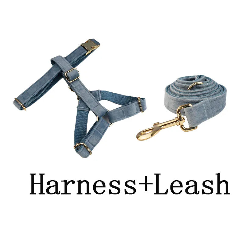 The Nordic Blue Velvet Dog Collar And Leash Set For Dogs Custom Engraved Nameplate Pet Supplies Dog Leash Flannelette18