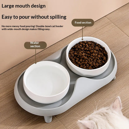 Ceramic Double Pet Bowl Elevated Design - Non-Tip Stable Large Capacity Cat Dog Food Water Dish Ant Proof Feeder